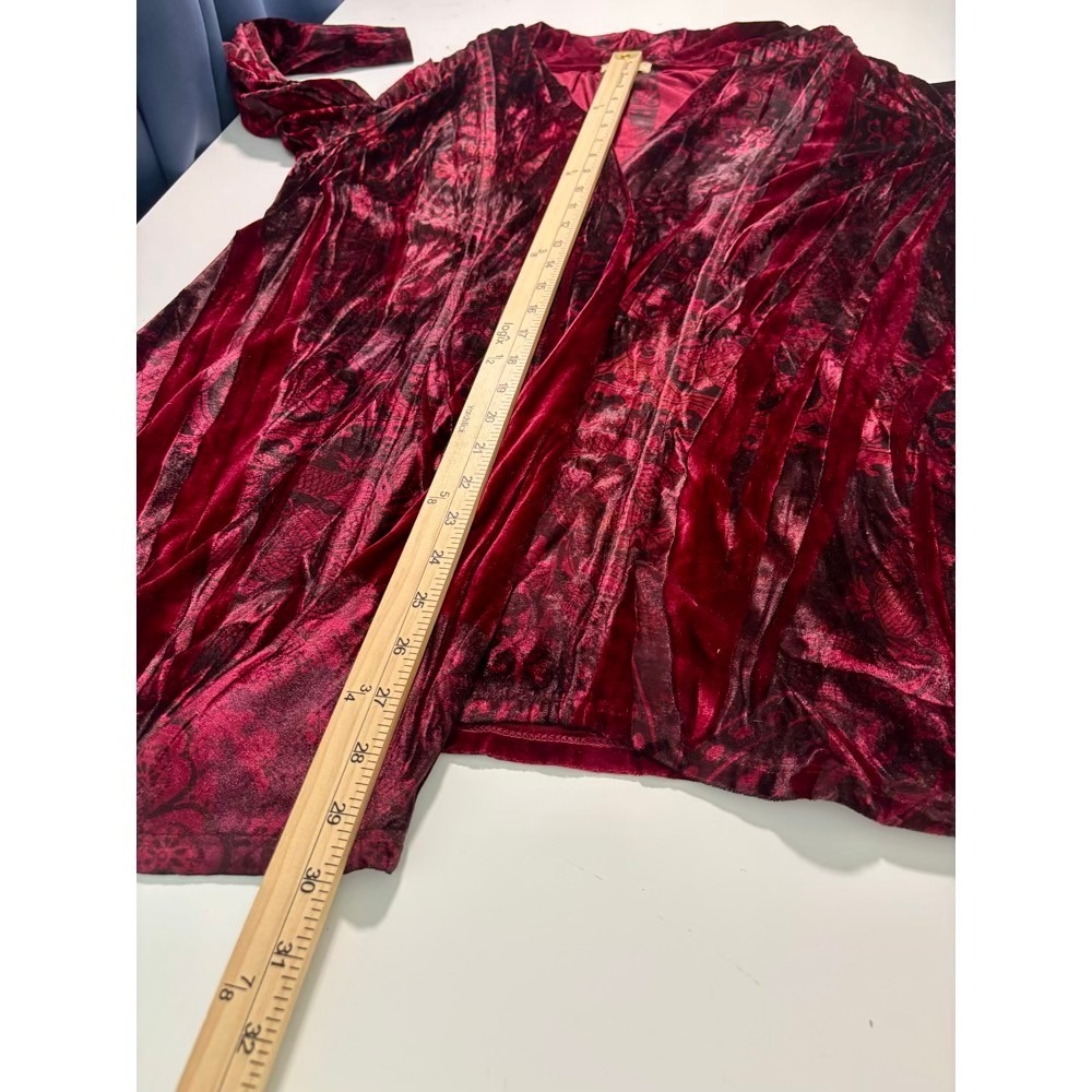Velvet Cardigan Womens 1X Burgundy Burnout Paisley Witchy Whimsigoth Romantic - Picture 10 of 14